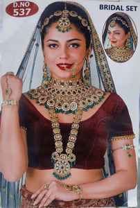 TRADITIONAL & FANCY ANTIQUE DESIGNER BRIDAL JEWELLERY GOLD PLATED <b>and</b> CZ ZIRCON BRIDAL WEDDING <b>NECKLACE</b> <b>SET</b> <b>and</b> FORWOMEN & GIRL - Product Image 2