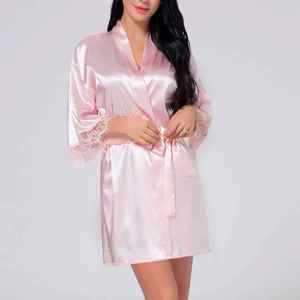 Camisón de satén de seda con cuello en V para mujer, bata de baño suave con lencería de encaje, camisones de verano y ropa de dormir - Product Image 2