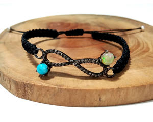 Pulsera Infinito de Turquesa Natural y Ópalo |   Pulsera Ajustable de Macramé con Dijes de Plata 925 para Niñas y Mujeres - Product Image 3