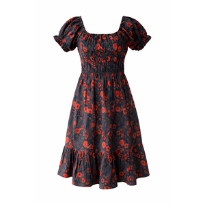 Vestido Midi Romántico Dark Bloom con Estampado Floral de Primavera, Cuello Cuadrado, Talla XS, Transpirable, con Volantes - Product Image 3