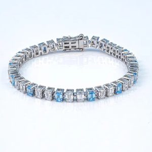 Pulsera de tenis de diamantes cultivados en laboratorio de 9 quilates, corte esmeralda, azul intenso, 6 pulgadas, claridad VS, oro blanco de 14K, chapado en rodio, regalo para fiesta - Product Image 1