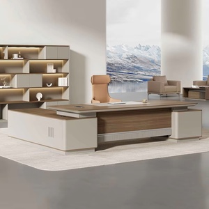 Bureau de direction moderne de luxe en forme de L, table d'ordinateur en bois intelligente avec système de charge sans fil - Product Image 1