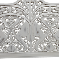 Tête de lit artisanale élégante en MDF, sculptée à la main en bois, motif trompe d'éléphant, réglable en hauteur, éclairée, finition blanc cassé, par Queen Craftsman