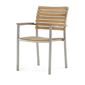 现代设计餐厅椅子家具批发时尚堆叠扶手椅带柚木和304不锈钢的餐椅
