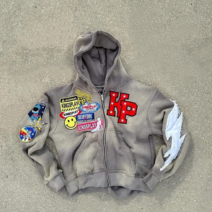 Sweat à capuche zippé en coton de haute qualité avec logo personnalisé imprimé délavé vintage et effet délavé à l'acide pour l'hiver - Product Image 1