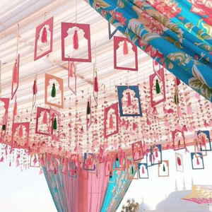 Decoración de techo colorido Mdf marco colgante de madera borla decoración de boda fiesta evento Diwali Festival jardín telón de fondo Photoprop - Product Image 1