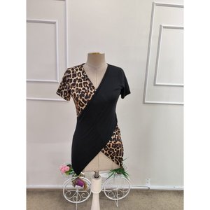 Blusa Corta de Viscosa para Mujer, Manga Corta, Cuello Cruzado, Detalle Asimétrico en la Parte Delantera, 34616 - Negro - Product Image 5