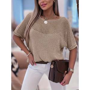 Women's Casual Breathable Cold Shoulder Open-Knit Acrylic <b>Pullover</b> <b>Sweater</b> with Cartoon Embroidery - Product Image 5
