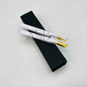 Pinzas de pestañas de 90 y 65 grados de oro blanco personalizadas, pinzas de extensión de alta precisión con punta de fibra puntiaguda profesional de acero inoxidable - Product Image 2