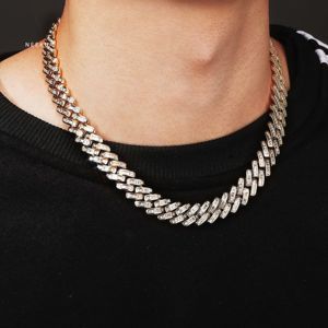 Chaîne à maillons cubain Moissanite 12mm coupe baguette-Collier Hip Hop pour hommes, chaîne Streetwear mode Moissanite en argent 925 pour hommes - Product Image 1
