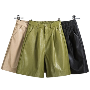 Stylish <b>Women</b> Leather Shorts with Rolled Hem and Pleated Design for Chic Summer and Fall Fashion - Product Image 3