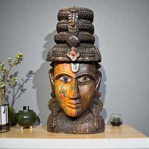 Traditional Design Handpainted Wooden Buddha Head Handmade <b>Wall</b> Decor - Product Image 2