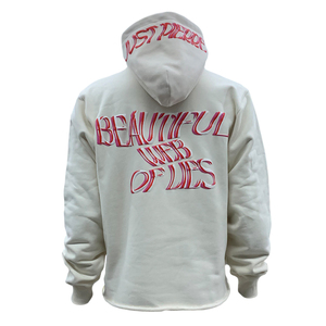 Sweat à capuche avec ourlet brut et logo bouffant OEM sweat-shirt en molleton de coton épais sweat-shirt à capuche décontracté Streetwear coupe cousue avec motif vierge - Product Image 3