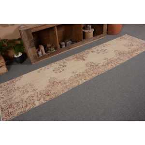 Alfombra de lana turca Vintage de 2,4x9,5 pies, tejido plano de retazos beige y rosa para decoraciones de sala de estar con respaldo de látex - Product Image 5
