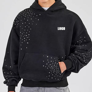 เสื้อฮู้ดดี้โอเวอร์ไซส์ประดับเพชรเทียม ไหล่ตก พิมพ์โลโก้ได้ ผ้าคอตตอนเทอร์รี่คุณภาพสูง หนักแน่น 100% สไตล์สตรีทแวร์ - Product Image 2