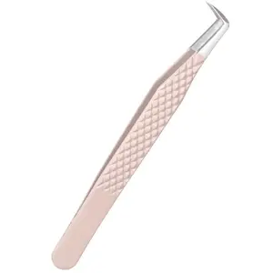 Pinzas de pestañas Rose Pink Diamond Grip Pinzas de pestañas de volumen de punta de fibra de etiqueta privada