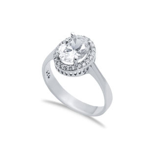 CZ Stone Oval Shape Turkish Handcrafted Wholesale 925 Sterling Silver Cluster <b>Ring</b> for Women - Product Image 1
