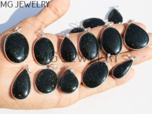 Colgantes de bisel de piedras preciosas de piedra dorada verde al por mayor colgantes chapados en plata de cristal de piedra dorada verde Natural joyería de moda - Product Image 5