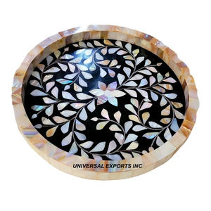 Plateau de service en bois rond élégant fait à la main plateau de chocolat en nacre de luxe recyclable et décoratif nouveauté - Product Image 1