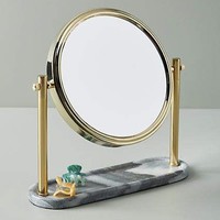Miroir de bureau de table design de luxe avec base en marbre Miroir de maquillage rond doré réglable pour hôtel d'occasion