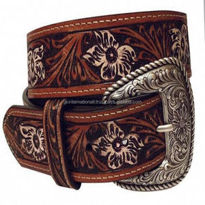 Cinturón de herramientas occidental de cuero puro 100% de larga duración, cinturón de diseñador con grabado Floral tallado a mano para vaquero y vaquera - Product Image 4