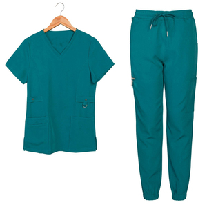 Conjunto de Uniforme Médico Azul Marino para Mujer, Blusa con Cuello en V y Bolsillos, Pantalones con Cordón, Uniformes de Hospital, Tela de Algodón y Poliéster - Product Image 5