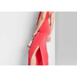 Abito lungo aderente rosso da donna Wild Fable con schiena allacciata, in raso confortevole, taglia S - Vita naturale - Product Image 3