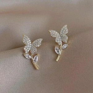 Dainty Butterfly Shapes Round Cut Moissanite Diamond <b>Stud</b> <b>Earrings</b> 14K <b>Gold</b> Fine Jewelry Wedding Party Bridal Gift for Lovers - Product Image 3