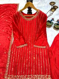 Nouveauté Tenue de soirée Palazzo de créateur avec haut et broderie fantaisie Dupatta, tenue élégante pour femme, fournisseur en gros - Product Image 5