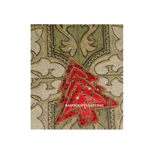 Tela roja hecha a mano hermosa y de alta calidad con bordado Zari y trabajo con cuentas adorno colgante de Navidad para Decoración - Product Image 1