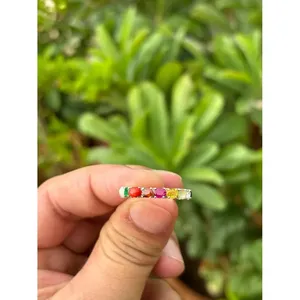 Anillo Navratan de Plata 925 con Piedra Natural, Bañado en Rodio, Engaste de Bisel, Joyería Fina para Uso Diario, Patrón Número de Boda - Product Image 1