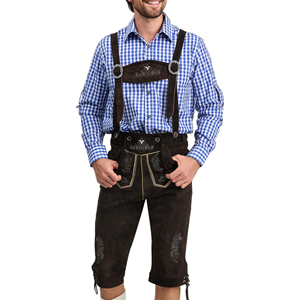 Ropa informal de cuero genuino bávaro Diseño de bordado personalizado Lederhosen con bolsillos de cintura media Pantalón largo hasta la rodilla - Product Image 1