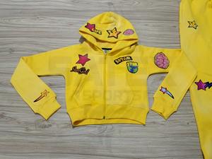 Custom Made Printed Breathable Sweat Suit Sun Faded Acid Wash Jogger Sweatpants Hoodie Set Patchwork DTF <b>Stickers</b> 100% Cotton - Product Image 3