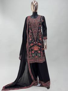 Ensemble de costume de fête en soie prêt à l'emploi de Style traditionnel Chinon brodé Salwar Kameez et Dupatta vêtements indiens et pakistanais - Product Image 3