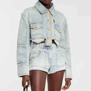 เสื้อแจ็กเก็ตผ้ายีนส์เอวลอยสำหรับผู้หญิงเสื้อแจ็คเก็ตและเสื้อโค้ทตัวนอกดีไซน์ทันสมัย - Product Image 4