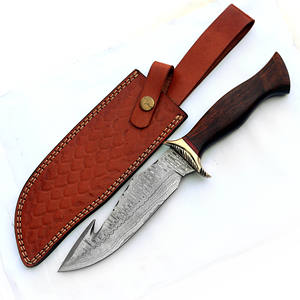 Couteau de chasse en acier damas de haute qualité fait à la main plat extérieur polyvalent Camping couteau gaine OBM personnalisable en gros - Product Image 1