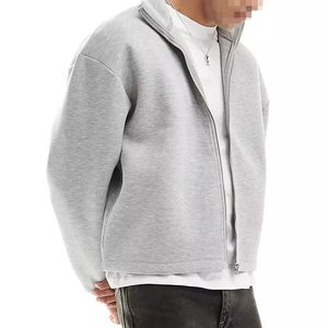 Sudadera Corta de Alta Calidad, Color Gris, Cierre Completo, Cuello Alto Simulado, Felpa de Algodón Grueso, Estilo Holgado - Product Image 3