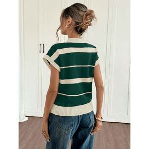 Gilet en tricot sans manches à rayures pour femmes, longueur courte, pour l'été et l'hiver - Product Image 5