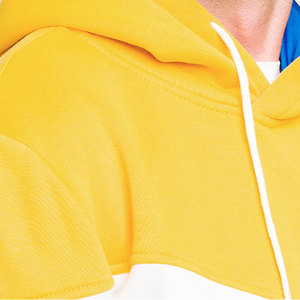 Sudadera con Capucha de Bloques de Color Personalizada para Hombre, 400 g/m², Felpa de Algodón, Corte y Costura, Sudadera de Contraste Amarillo, Blanco y Azul, Fabricante OEM - Product Image 2