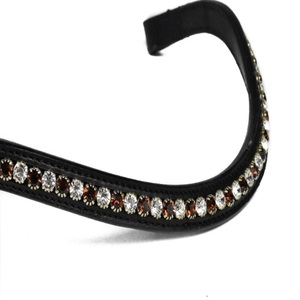 Bande de sourcils avec cristaux de cuivre et de pierres blanches bande de front de cheval en cuir de qualité supérieure en forme de vague décorative avec boucles cousues - Product Image 4