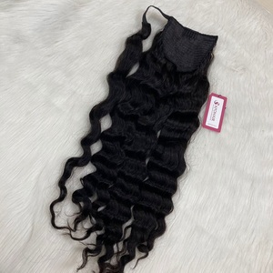 Vente en gros Extensions de cheveux queue de cheval enroulées en noir naturel de meilleure qualité # 1B Remy Cheveux humains vierges Body Wave - Product Image 6