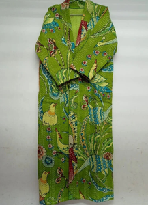 Peignoir long en coton Kantha unisexe fait à la main de luxe Kimono Boho imprimé paon vert Robe cadeau printemps été pour demoiselles d'honneur - Product Image 2