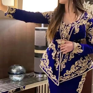 2025@Designer Algerian Royal-Blue Women's Jacket-Karakou <b>Dress</b> With Embellished Crystal Glass Beads, stone, Pearl ,Dabka Work - Product Image 1