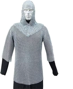 Armure en mailles d'argent poli, imitation antique, en aluminium, avec coiffe, par Calvin Handicraft - Product Image 5