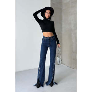 Jeans à ourlet fendu 7102 - Délavage foncé uni - Product Image 1