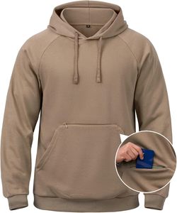 Sweat-shirts à capuche décontractés pour hommes à manches longues en polaire douce avec poche zippée, pour l'hiver, couleur unie, technique - Product Image 1