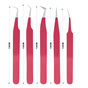 แหนบขนตาปลอมสีชมพูปลายเพชรปลายเส้นใยสีเงิน - Product Image 1