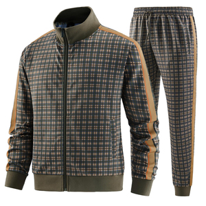 Survêtement de sport 100% coton pour hommes bonne qualité jogger décontracté ensembles fermeture éclair solide manches longues poches latérales pour la saison d'hiver - Product Image 1