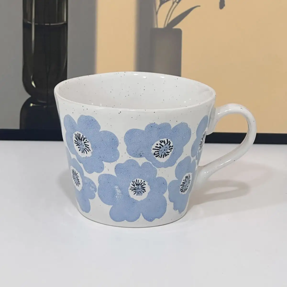 Nórdico 11oz azul linda flor logotipo personalizado cerámica porcelana leche té Espresso taza de café grande taza europea Vintage caja de regalo