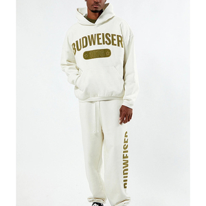 Budweiser <b>Men's</b> Hooded <b>Sweatshirt</b> Printed Logo Regular Fit <b>White</b> Fleece Casual Winter Eco-Friendly 100% Cotton - Product Image 2